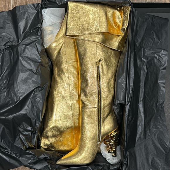 KEEYAHRI Gold Metallic OTK boot. “ZERINA - GOLD HEEL” New in box. Never worn. - Picture 3 of 6